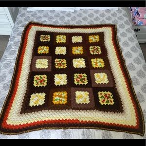 Vintage Handmade Crochet Afghan Blanket Granny Square 52X42"